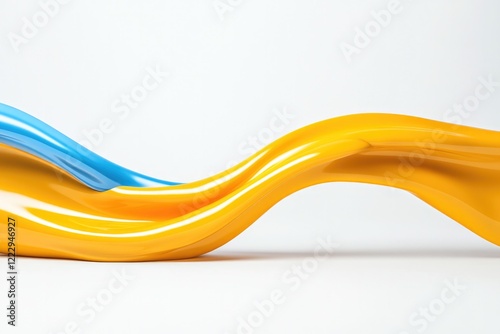 Fluid lines blend vibrant yellow and blue, creating dynamic visu photo