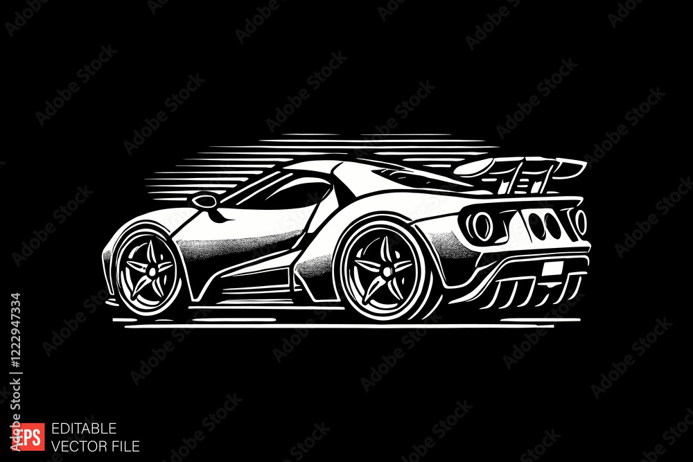 Naklejka premium Sport Car Black and white silhouette Illustration vector design
