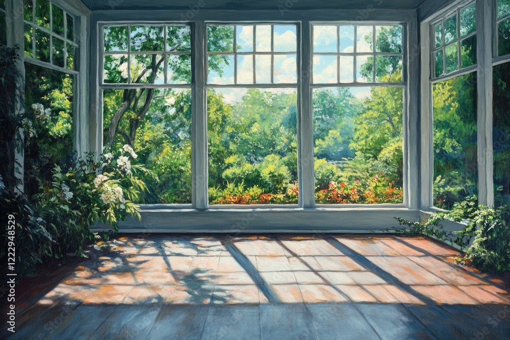 Fototapeta premium Sunlit Room with Tree View