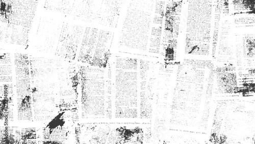 Black and white newspaper background. Newspaper paper grunge aged newsprint pattern background. Vintage old newspapers template texture, Vintage newspaper background with "new" text and grunge.