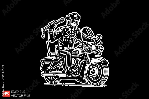 Police and motorcycle Black and white silhouette Illustration vector design