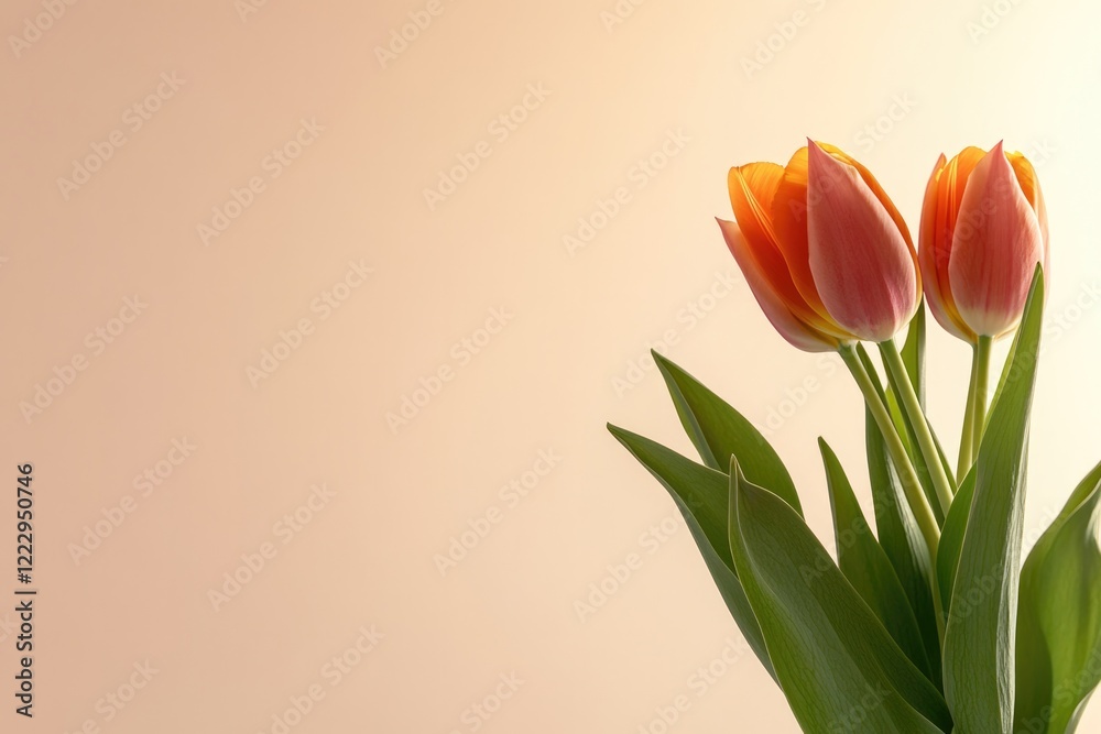 Delicate orange tulips gracefully arranged, enhancing soft paste Delicate orange tulips gracefully arranged, enhancing soft paste