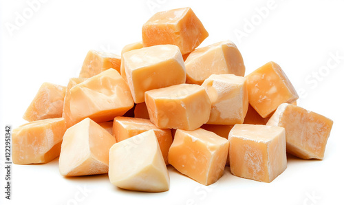 A pile of golden-orange sweet potato cubes ready for preparation.