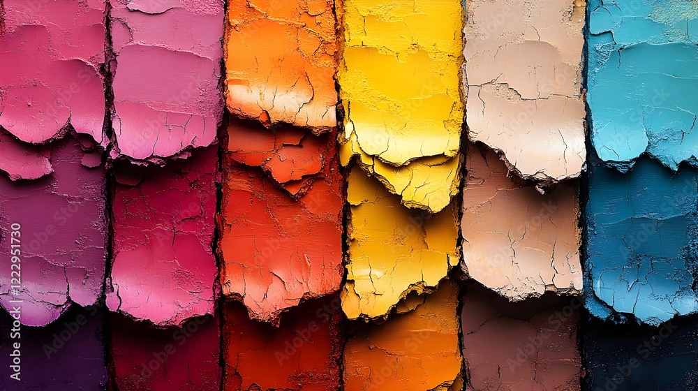 A background of layered paint in multiple colors, revealing each layer through cracks. A background of layered paint in multiple colors, revealing each layer through cracks.