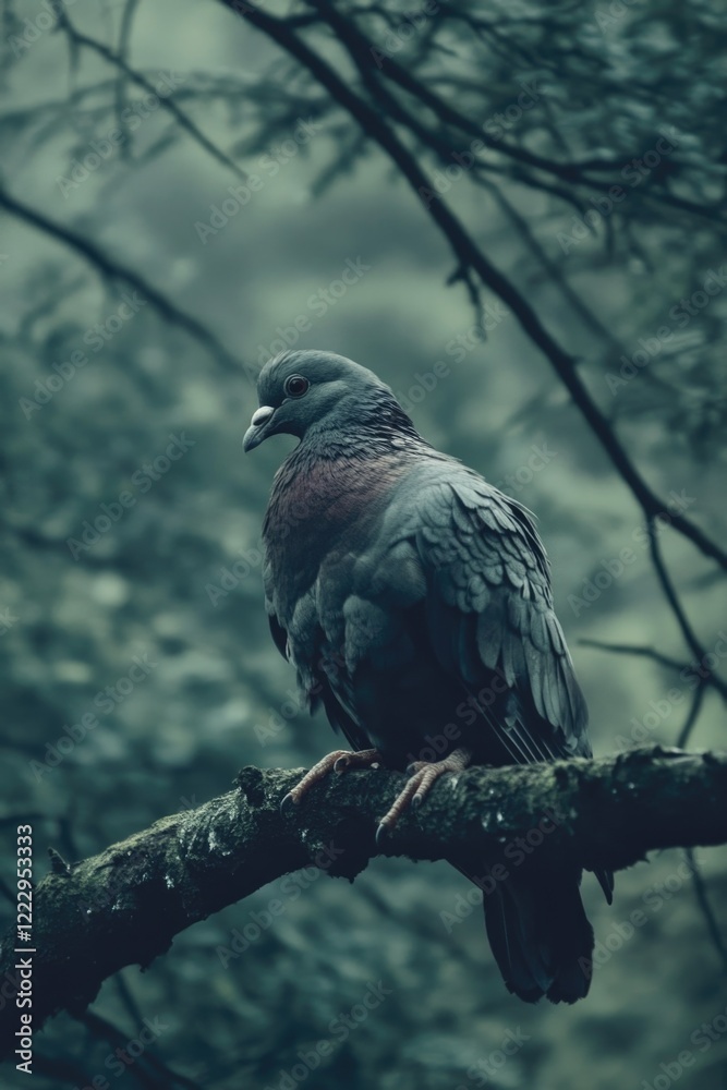 Fototapeta premium Pigeon on Forest Branch