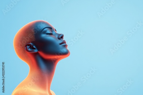 Stylized profile of humanoid head, glowing with vibrant colors a