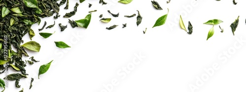 Wallpaper Mural Dried green tea leaves on a white background creating a natural frame with ample space for text and design elements. Torontodigital.ca