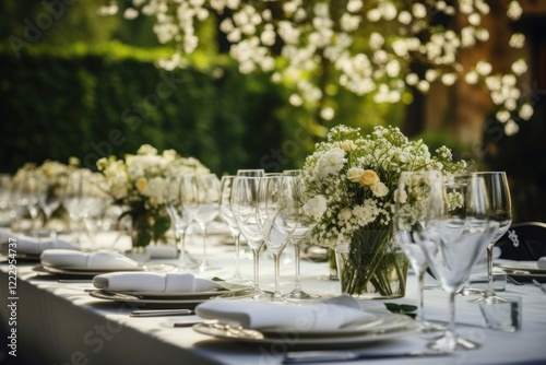 Outdoors flower table wedding.