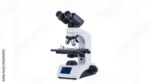 Photo of a digital microscope with a blue-lit display, showcasing advanced scientific equipment for research and observation.