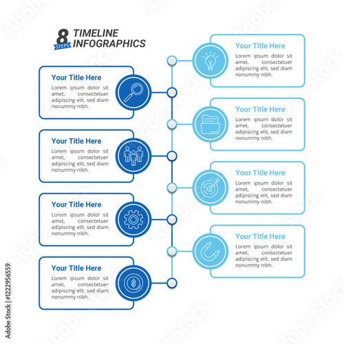 8 Steps Infographic Timeline with Editable Text for Business Presentation, Poster, Banner and Booklet.