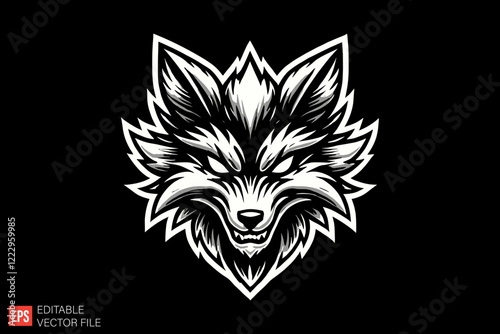 Fox Head Mascot Black and white silhouette Illustration vector design