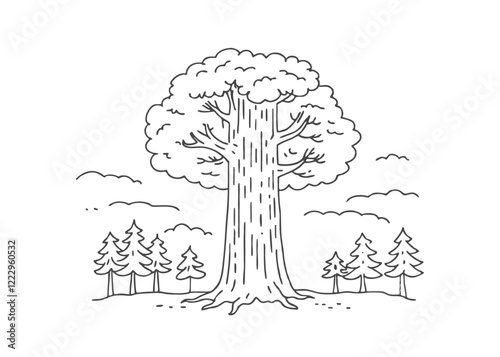 Sequoia is the tallest tree on earth colouring pages Isolated vector illustration