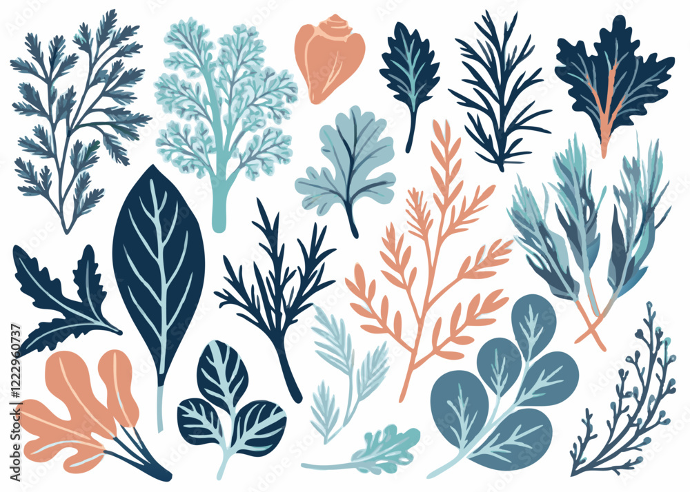Fototapeta premium green sprig of rosemary. Medicinal plant pattern design. Vector illustration isolated on a white background