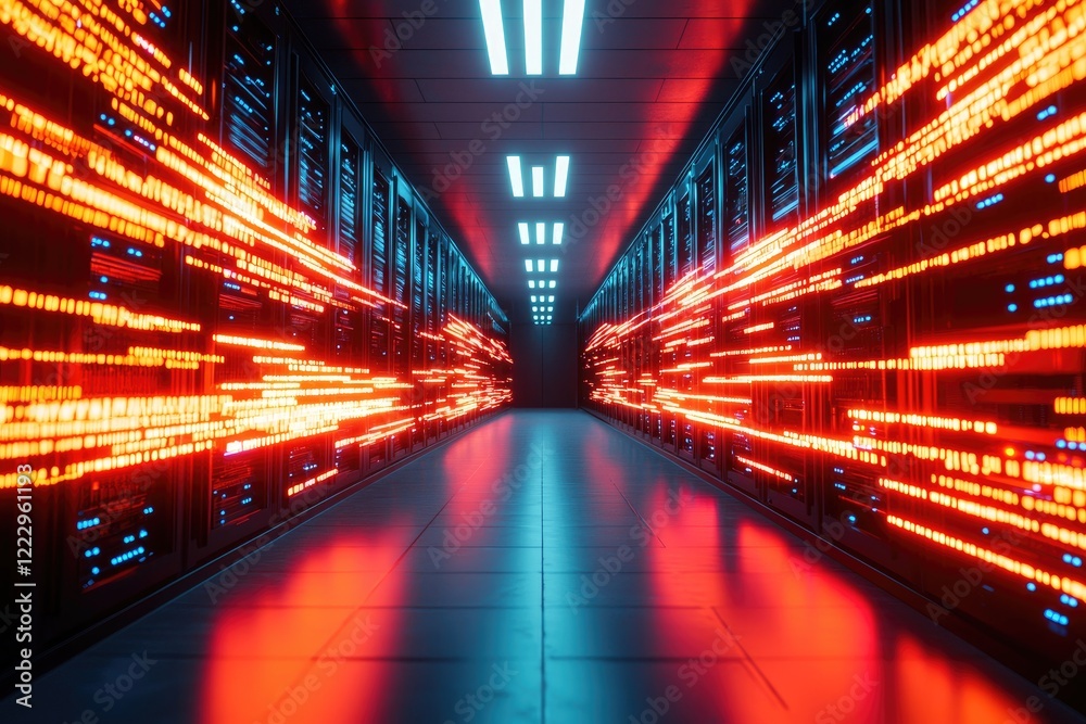 Concept of encrypted data transfer represented by glowing data streams and a secure server in a clean, neutral environment Concept of encrypted data transfer represented by glowing data streams and a secure server in a clean, neutral environment