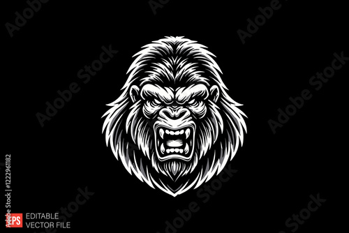 Gorilla Head mascot Black and white silhouette Illustration vector design