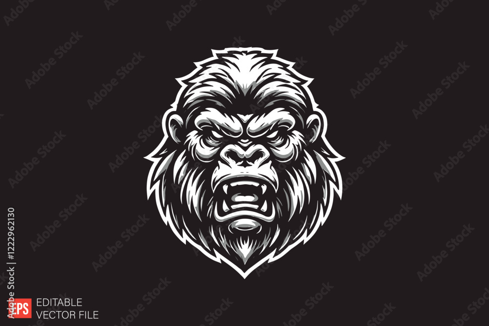 Obraz premium Gorilla Head mascot Black and white silhouette Illustration vector design