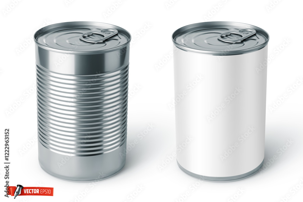 Vector realistic illustration of tin cans on a white background. Vector realistic illustration of tin cans on a white background.