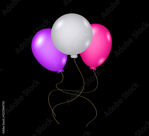 vector composition of balloons for the design of posters for holidays on a black background