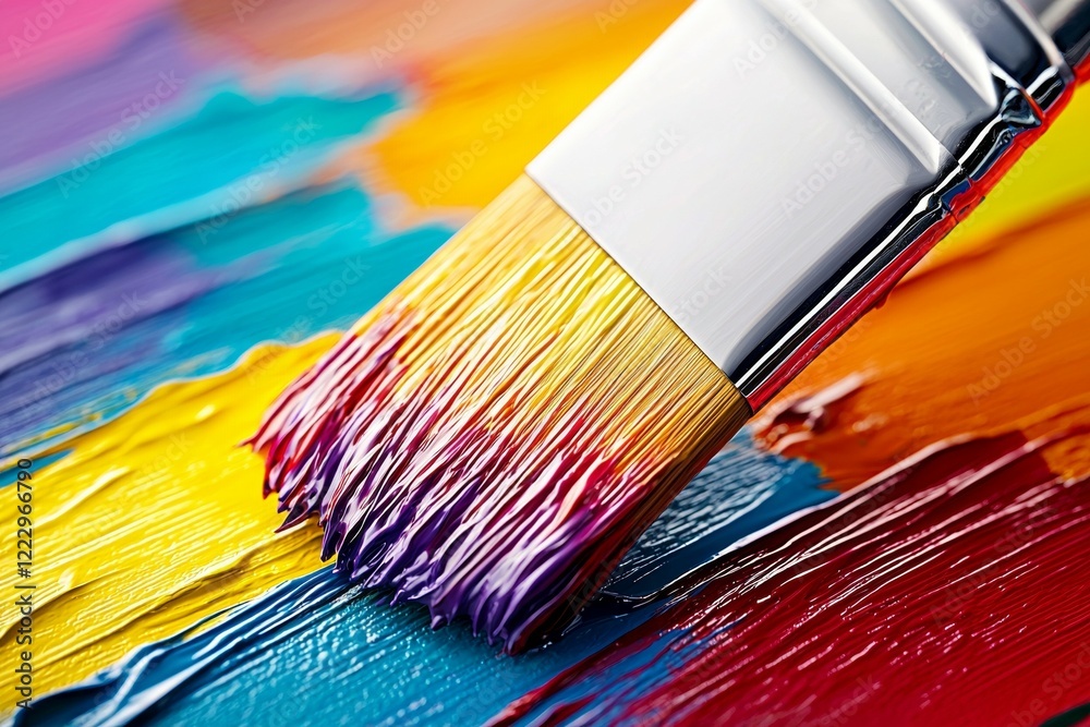 Obraz premium Paintbrush is on a colorful canvas with a rainbow of colors, concept artist