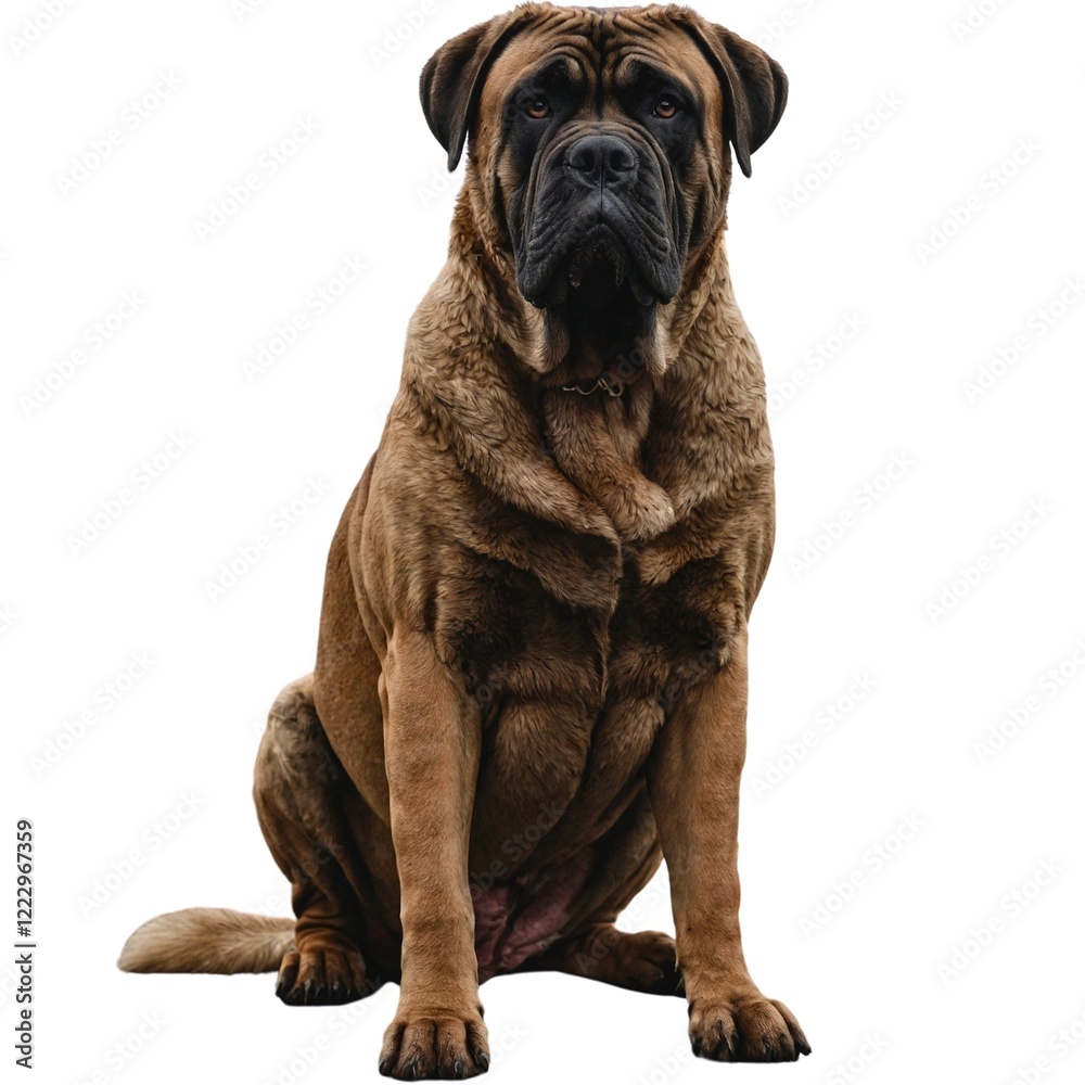 Mastiff Dog Isolated on White Background - Generative AI. Bullmastiff dog breed standing against white background, AI Generated. Mastiff Dog Isolated on White Background - Generative AI. Bullmastiff dog breed standing against white background, AI Generated.