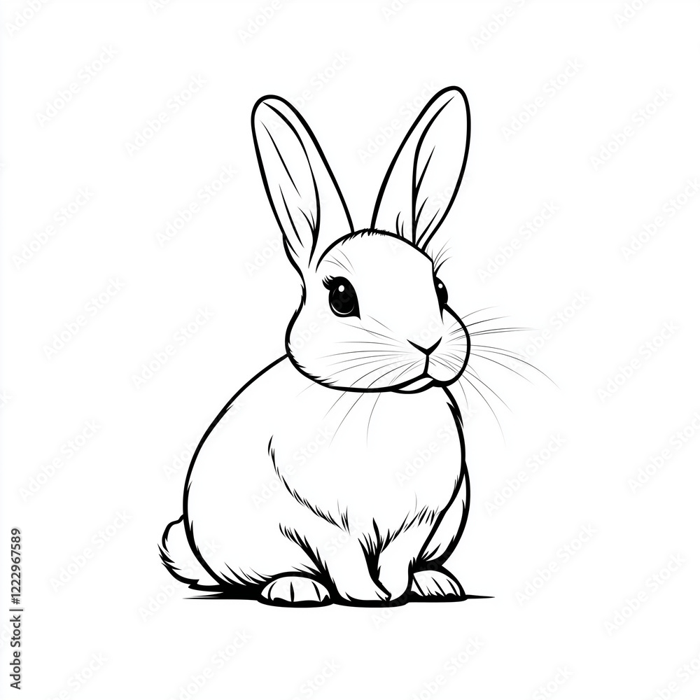Simple line drawing of a Dutch rabbit full body on a white background, Simple line drawing of a Dutch rabbit full body on a white background,