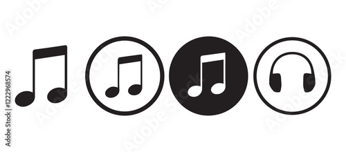 Music notes icon set,Set of musical notes icons.Black musical notes signs. Vector illustration