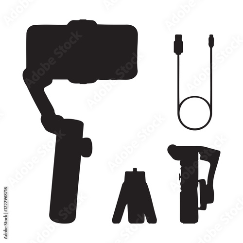 Gimbal Stabilizer for Smartphone Set Silhouette Vector Illustration