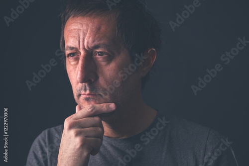 Bemused man, preoccupied and deeply absorbed in thoughts