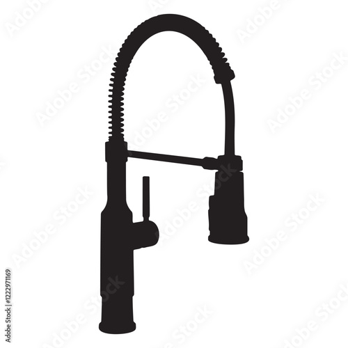 Kitchen Faucet with Pull Down Sprayer Silhouette Vector Illustration