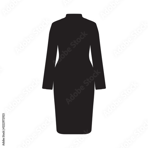 Long Sleeve Ruffle Dress Silhouette Vector Illustration