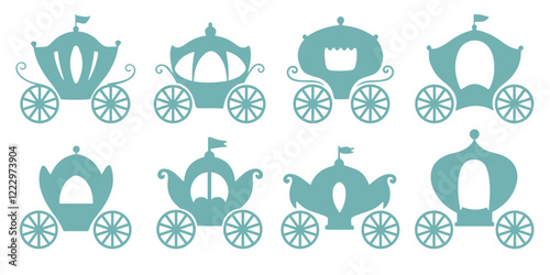 Princess carriage. Collection of elegant fairytale silhouettes. Royal elegant set.
