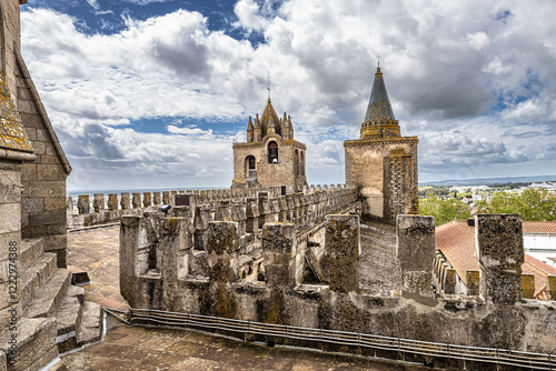 Gothic dome and roofs of Cathedral of Nossa Senhora da Assuncao in Evora. Portugal.