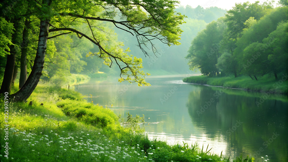 Fototapeta premium Green river in urban setting celebrating St. Patrick’s Day