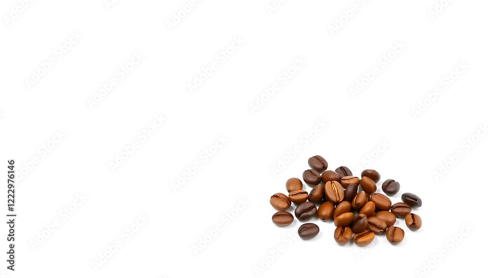 Naklejka premium Pile of roasted coffee beans on a white background for coffee lovers and cafes