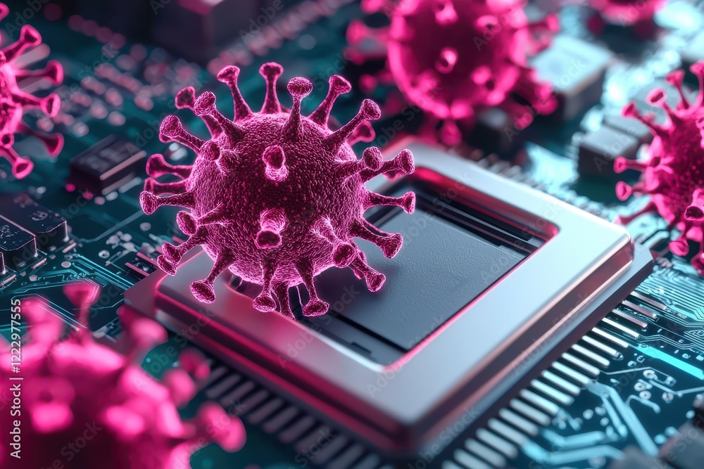 Fototapeta premium Virus interacts with computer technology.