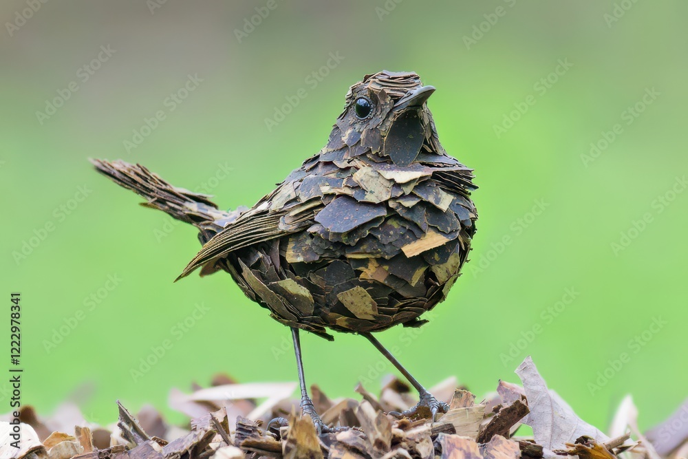 A creative bird sculpture made of leaves. A creative bird sculpture made of leaves.