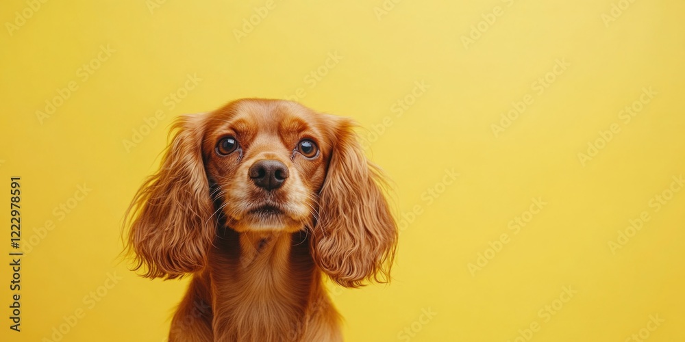 Naklejka premium Dog close-up on yellow background