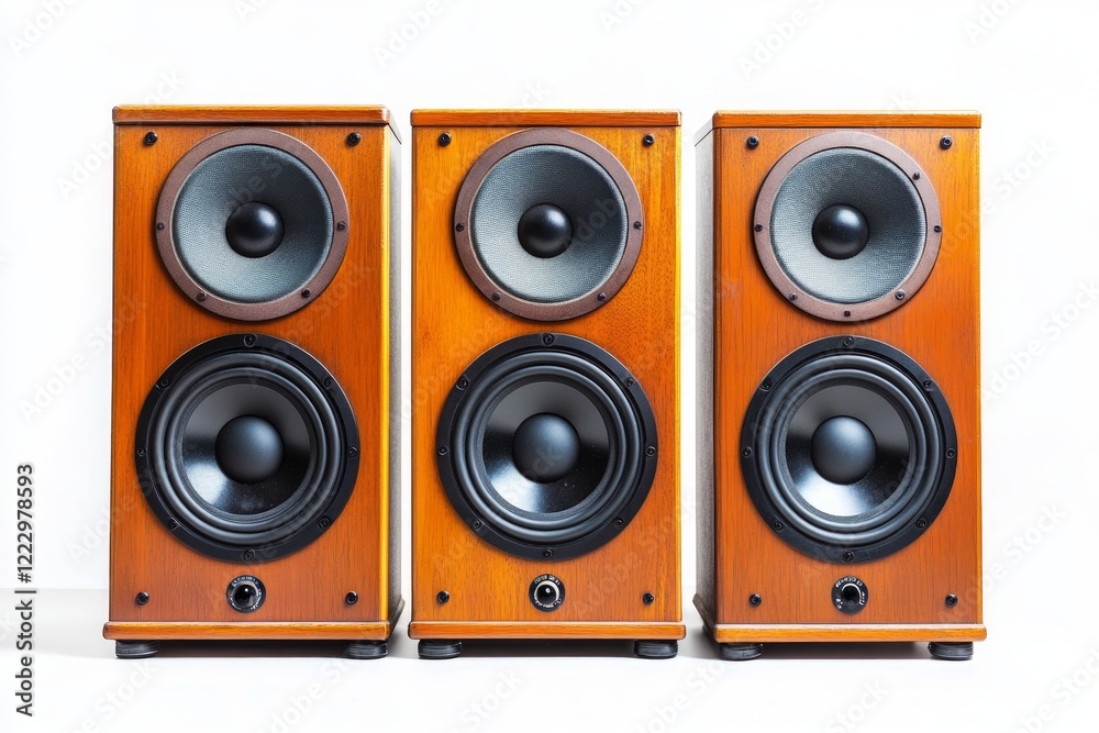 Fototapeta premium Three Exquisite Wooden Speakers: A Timeless Audio Display
