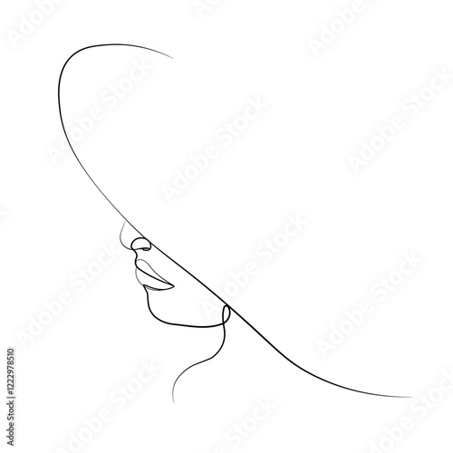 Woman wear hat line art