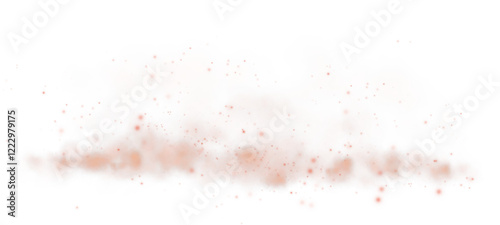 Subtle peach mist and tiny glowing particles scattered on a white background, creating a soft and airy ambiance.