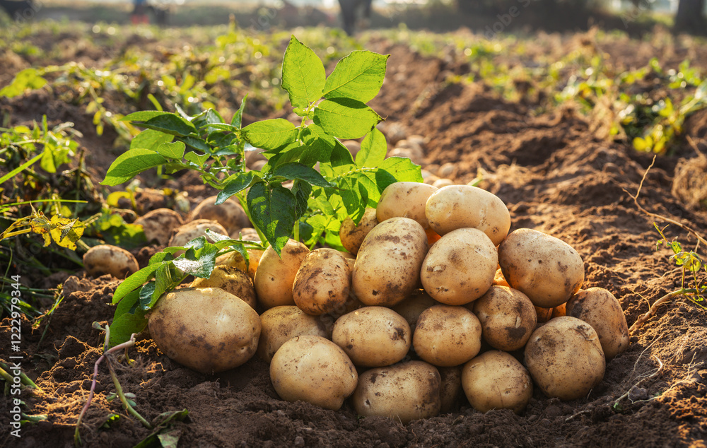 Fresh Potatoes on field.Harvesting organic potatoes. Fresh Potatoes on field.Harvesting organic potatoes.