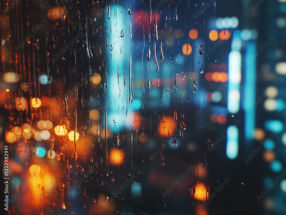 Fototapeta premium City view through rainy window