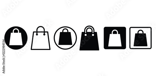 paper bag shopping icon symbol vector design simple outline and black filled color illustration sets