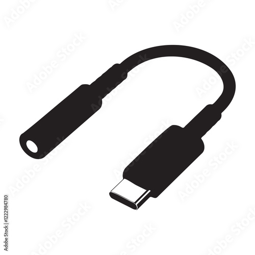 USB Type C to 3.5mm Female Headphone Jack Adapter Silhouette Vector Illustration
