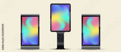 Group of Full color P3 Outdoor Large LED Screen Mock up with black realistic stand for outdoor and 3 indoor street LED screen Mock up vector design. The TV LED vector.