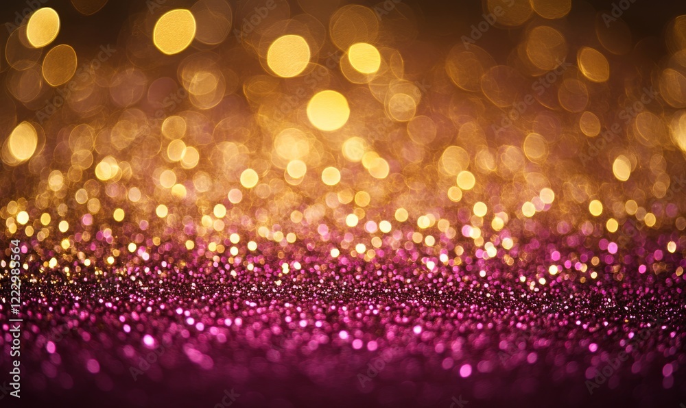 Golden Glitter Sparkles on Pink Background.