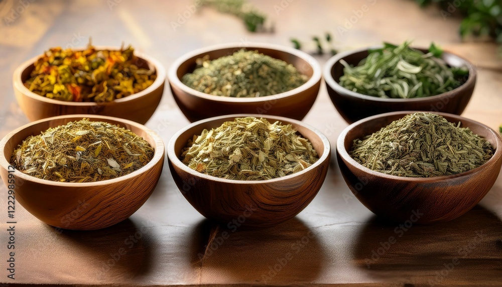 a mix of dried and fresh herbs in bowls offering a visual and sensory delight a mix of dried and fresh herbs in bowls offering a visual and sensory delight