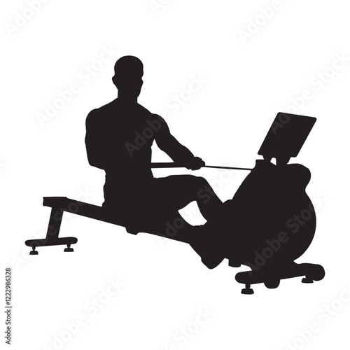 Workout Gym Rowing Machine Silhouette Vector Illustration