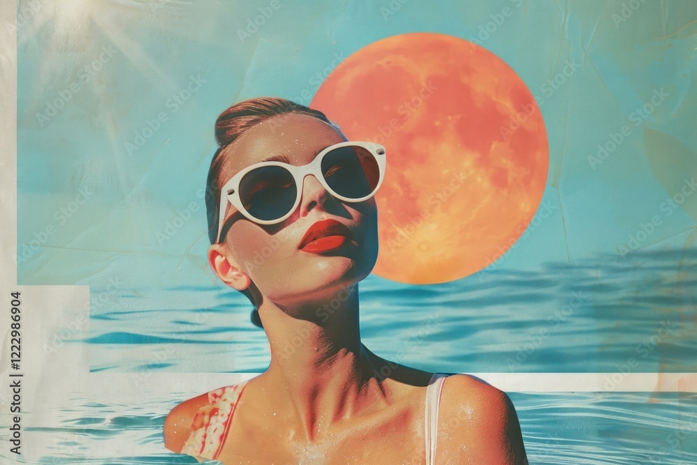 Naklejka premium Retro collage of beach sunglasses portrait outdoors.