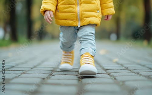 A child learning to walk, captured in sequential motion, one foot in front of the other, step by step, first steps and perseverance photo